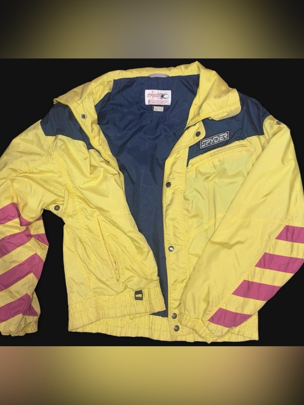 Spyder Yellow and Navy Puffer Jacket with Pink Accents